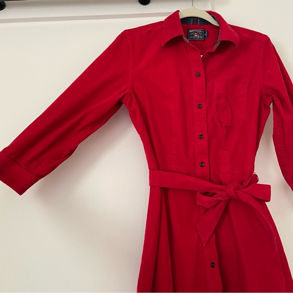 Red Corduroy Dress Women’s Small Button Belt Country Preppy Academia Teacher - Picture 4 of 9